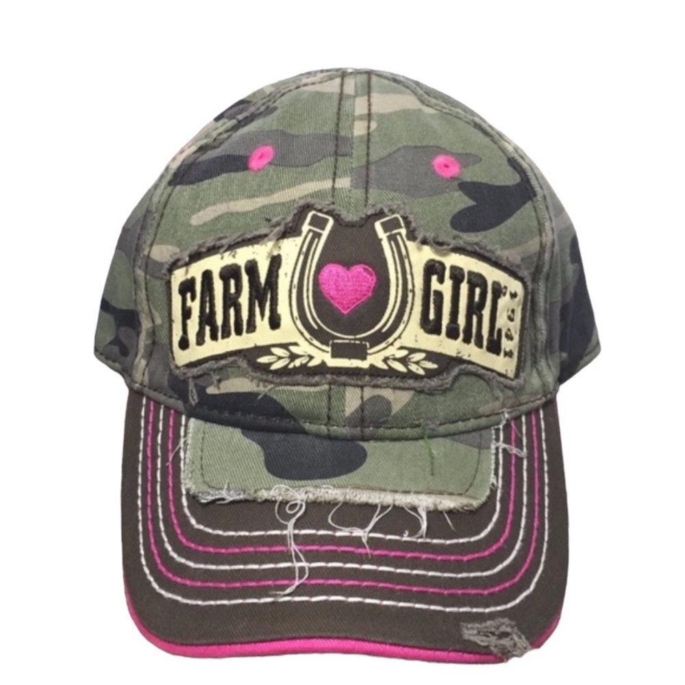 Farm Girl Brand Infant/Toddler Horseshoe Heart Green Camo Pink Cap